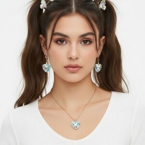 Aurora Borealis Heart Crystal Jewelry Set NEW